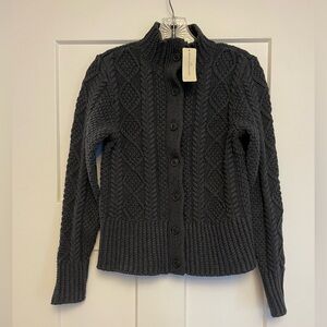 NWT LL Bean Signature Charcoal Cable Knit Cardigan